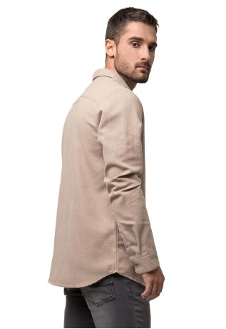 Camisa Lisa Manga Larga Taupe Soviet