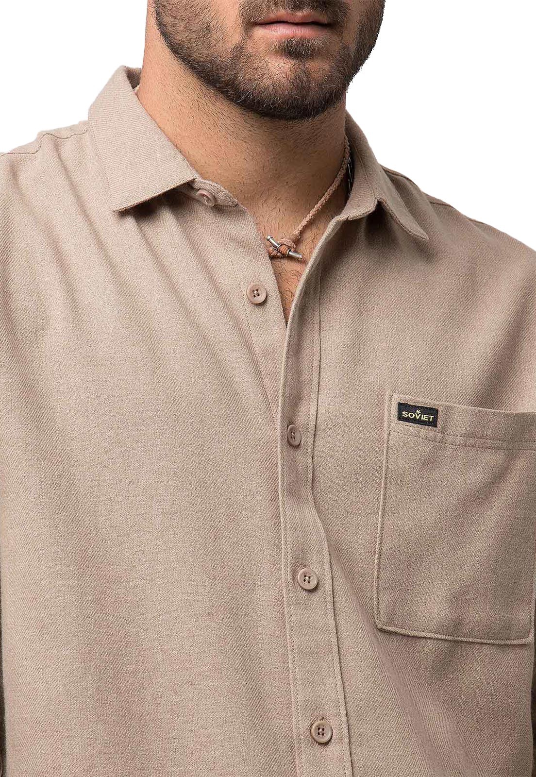 Camisa Lisa Manga Larga Taupe Soviet