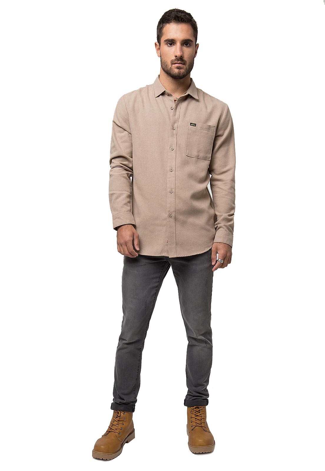 Camisa Lisa Manga Larga Taupe Soviet