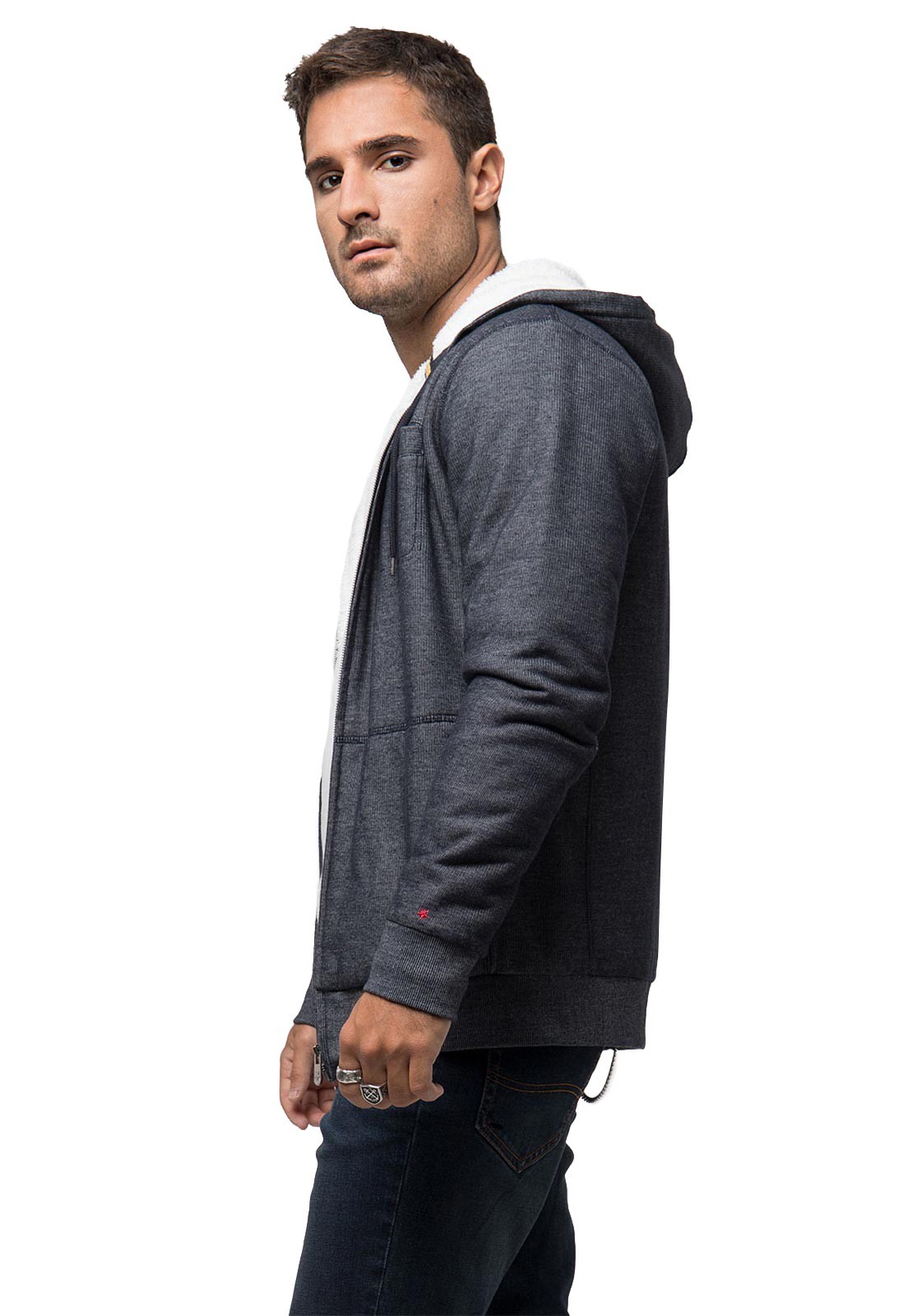 Poleron Con Capucha Full Zipper Gris Soviet