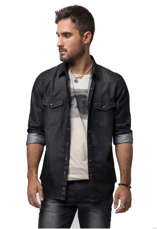 Camisa Denim Manga Larga Negro Soviet