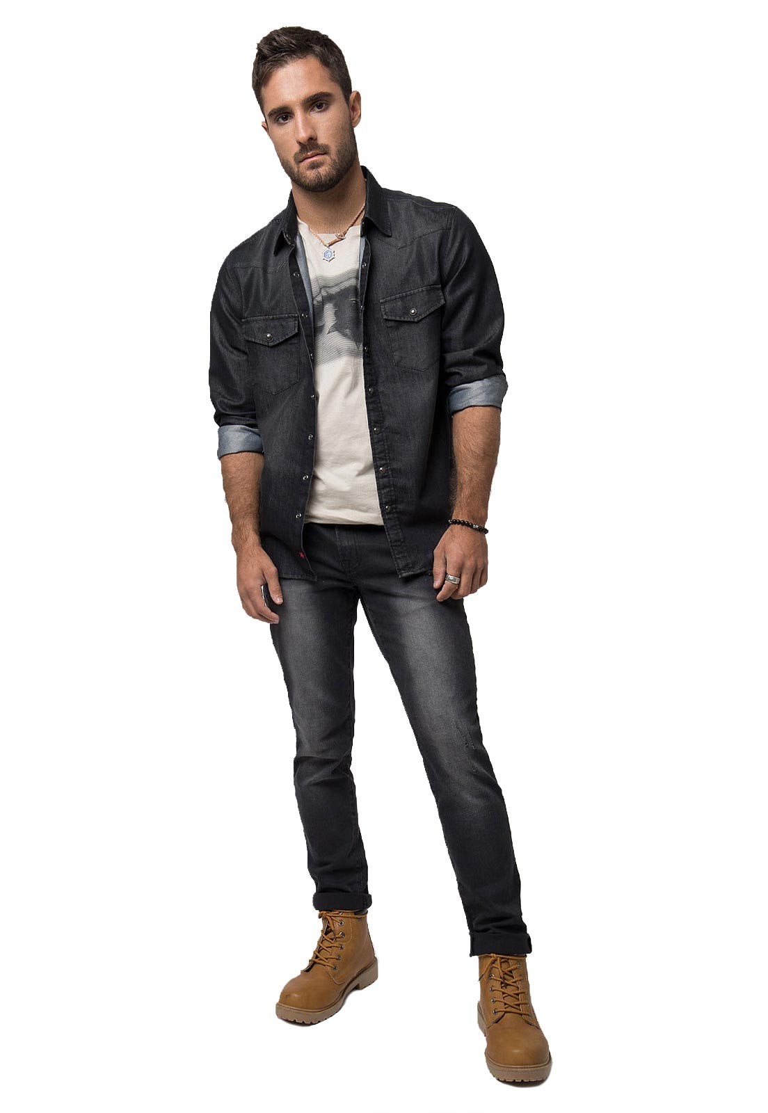 Camisa Denim Manga Larga Negro Soviet