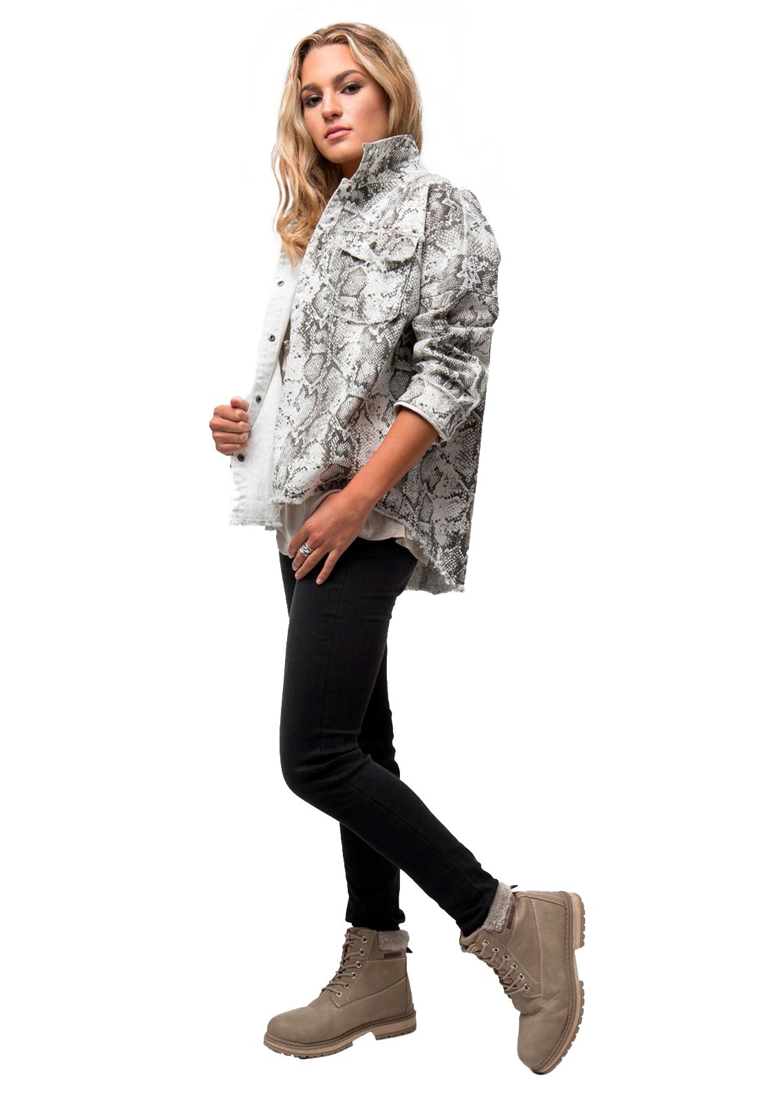Chaqueta Denim Allover Print Blanco Soviet